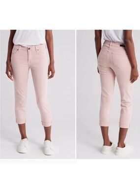 Kut from the Kloth Amy Crop Straight Leg Roll-Up Pink Jeans Sz 0